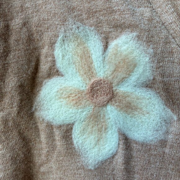 Brown Cardigan Sweater with White Felt Floral Design - Super Soft - Size XL - Picture 3 of 8